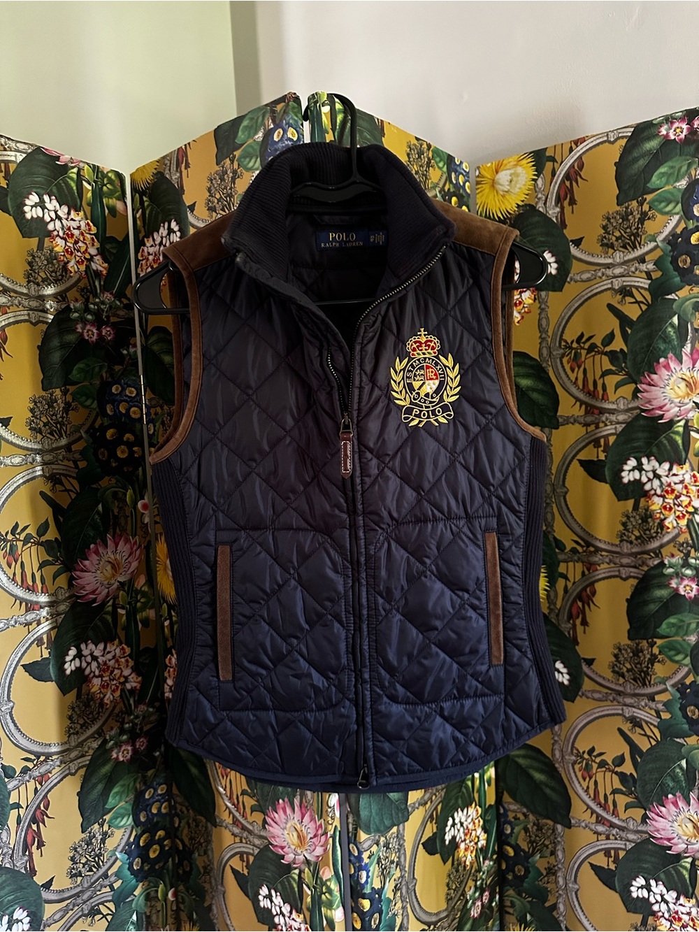 Ralph Lauren Bomber Suede Quilted Puffer Vest XS